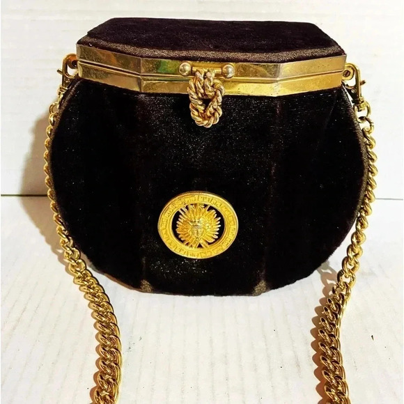 vintage brown velvet shoulder handbag - Picture 2 of 12